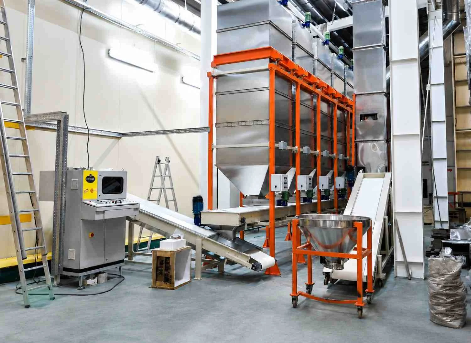 Industrial Hopper Set on Precision Load Cells for PLC Guided Weight Gain